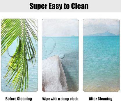 Ocean Oval Fitted Tablecloths, Palm Trees and Ocean Sea Pattern Pring Elastic Edged Table Covers, Fits Tables up to 54" x 76", Wrinkle-Proof Table Cloths Indoor Restaurant Outdoor Terrace Dining Use