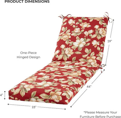 Modern Outdoor Chaise Lounge Cushion with Ties – Durable Polyester Fabric, Channel-Filled Polyfiber Insert, Removable Zippered Cover, Roma Floral