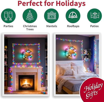 33ft Christmas Decorative Mini Lights, 100 LED Green Wire Fairy Starry String Lights Plug in, 16 Lighting Modes, for Indoor Outdoor Xmas Tree Wedding Party Decoration (Warm+Multicolor)