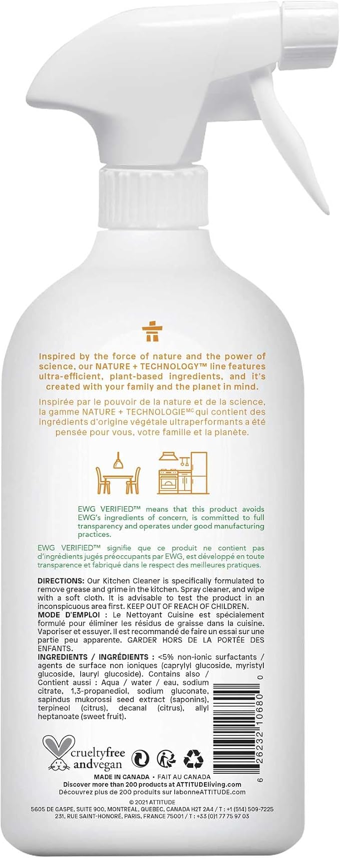 ATTITUDE Kitchen Cleaner Spray, EWG Verified, Degreaser Spray to Cut Grease & Grime, Plant-Based & Vegan, Citrus Zest Scent, 27.1 Fl Oz (Pack of 2)