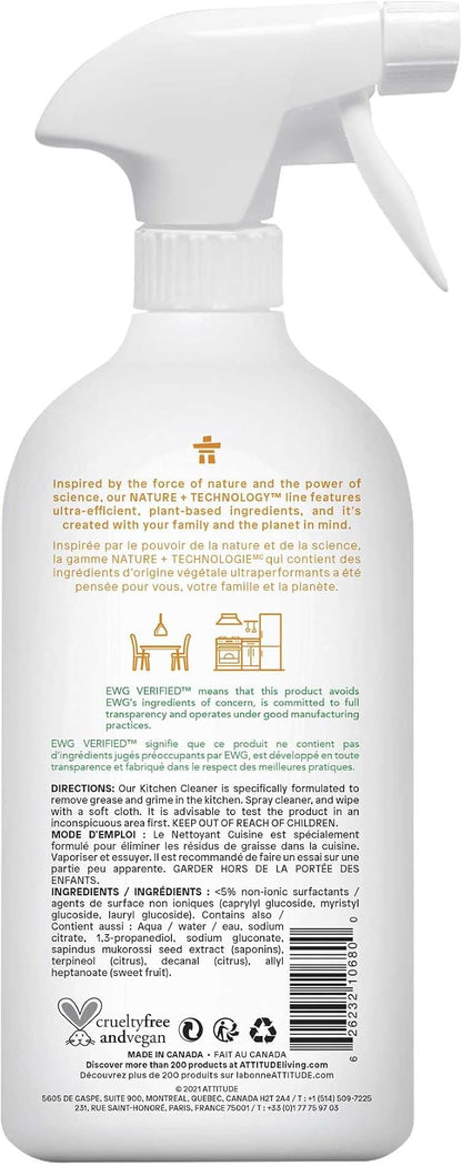 ATTITUDE Kitchen Cleaner Spray, EWG Verified, Degreaser Spray to Cut Grease & Grime, Plant-Based & Vegan, Citrus Zest Scent, 27.1 Fl Oz (Pack of 2)