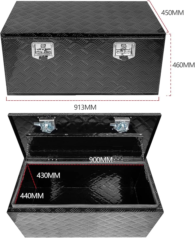 36" x 18" x 18" Truck Tool Box Pickup Truck Bed Toolbox Heavy Duty | Aluminum Underbody Truck Box Fit For RV Trailers Storage Organizer with Lock & Keys Black