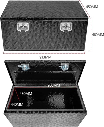 36" x 18" x 18" Truck Tool Box Pickup Truck Bed Toolbox Heavy Duty | Aluminum Underbody Truck Box Fit For RV Trailers Storage Organizer with Lock & Keys Black