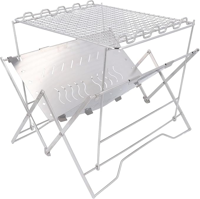 Charcoal Grill, Stainless Steel Portable Folding BBQ,Barbeque Grill - Foldable, Stable Base, Stainless Steel, Multi Purpose, Ideal for Camping, Portable Charcoal Grill