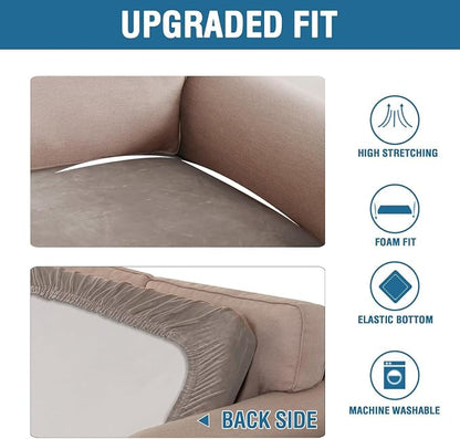 H.VERSAILTEX Velvet Stretch Individual Couch Cushion Cover Plush Cushion Slipcover for Loveseat Sofa Cushion Furniture Protector Seat Cushion Sofa Cover (1 Piece Sofa Cushion Cover, Taupe)