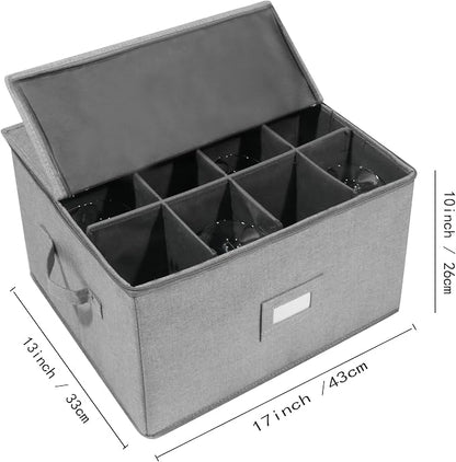 popoly Stemware Storage Cases, Wine Glass Storage Box Containers with Dividers, Stackable China Storage Containers for 12 Wine Glasses, Drinkware, Glassware or Crystal (Light Grey) | Stackable China Storage Containers for 12 Wine Glasses, Drinkware, Gl...