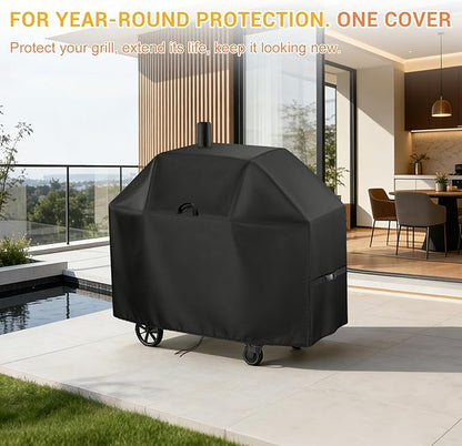 TheElves Grill Cover for Char-Griller 1733 Smokin Champ & CG30044223 Smokin Pro, 66" Outdoor Grill Covers Waterproof Heavy Duty for Barrel Grill Offset Smoker with Smoke Stack - 66" W x 29" D x 50" H