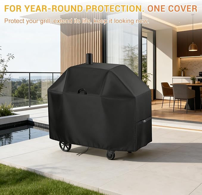 TheElves Grill Cover for Char-Griller 2175 Classic Cart Charcoal Grill, 58" Outdoor Grill Covers Waterproof Heavy Duty for Charcoal Grill Offset Smoker with Smoke Stack - 58" W x 29" D x 50" H