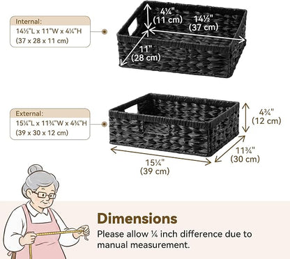 GRANNY SAYS Wicker Storage Basket for Shelves, Wicker Basket for Organizing, Shallow Basket, Woven Basket for Pantry Storage, Black, 1-Pack