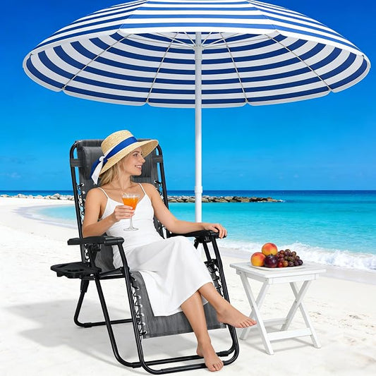 Zero Gravity Chairs Set of 2, Adjustable Lounge Chair Outdoor Recliner, Folding Reclining Lawn Chair, Anti Gravity Chair with Pillow & Cup Holder for Pool Camping Sunbathing Beach Patio (Gray)