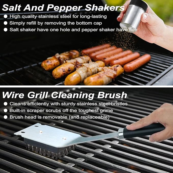 POLIGO 22PCS Heavy Duty BBQ Grill Accessories Set, Non-Slip Grill Tools for Outdoor Grill Set Stainless Steel Grill Utensils Set, Deluxe Grilling Tools Set in Aluminum Case Ideal Gifts for Men Black