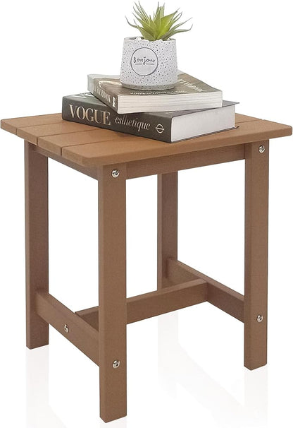 Outdoor Side Table, Weather Resistant Double Small Adirondack Side Table, Outdoor Indoor End Table for Chair, 17" Patio Table for Pool, Deck and Porch, Black (Item1, Teak)