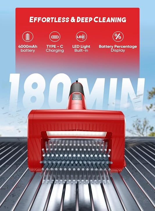 800 RPM Electric Grill Brush for Outdoor, 2-Speed High Power BBQ Cleaning Tool, 4000mAh Cordless Scrubber with LED Light, Non-Shedding Brush & 2 Scouring Pads for Gas/Charcoal/Weber Grates
