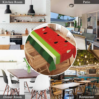 Swono Watermelon Table Covers 52x70 Inch Fruit Juice Seed Sliced Watermelon Wipeable Tablecloth Kitchen Dinning Tabletop Decoration, Table Cloth for Outdoor and Indoor Use