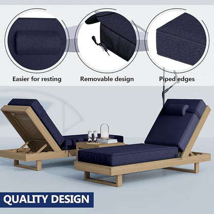 72 x 21 x 4 Inch Olefin Chaise Lounge Cushions, Lounge Chair Cushions with Headrest for Outdoor Furniture - Weather and Fade Resistant Patio Replacement Furniture Lounge Chair Cushion