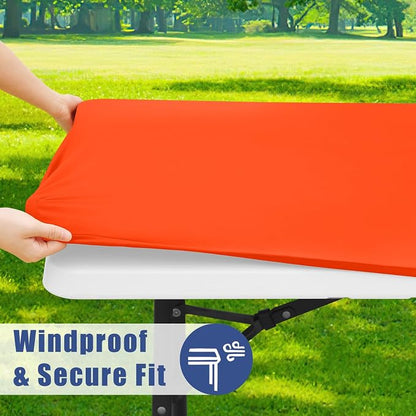 Moosfor Spandex 4 Foot Rectangle Table Cloth, Elastic Fitted Tablecloths for Picnic, Stretch Washable Patio Table Cover for Outdoor, Camping, Banquet and Parties (Orange, 24"x48")