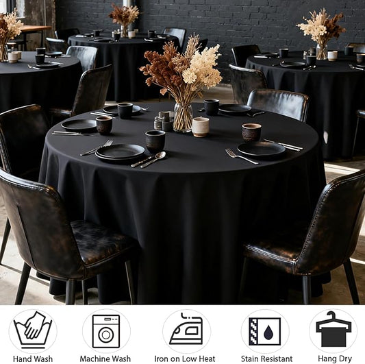 MRJ Black 70 Inch Round Tablecloths Stain and Wrinkle Resistant Washable Polyester Table Cloth for Wedding Dining Banquet Birthday Party Buffet