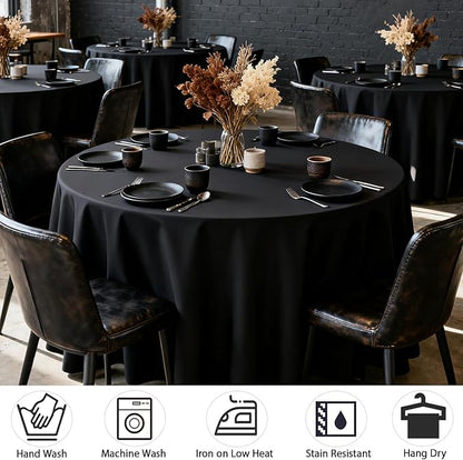 MRJ 6 Pack 90 Inch Black Round Tablecloth Washable Polyester Fabric for Wedding Banquet Holiday Party Table Cover