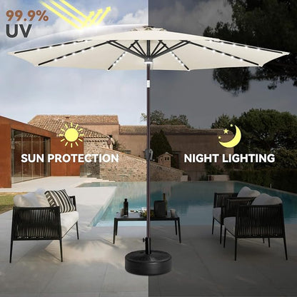 Solar Patio Umbrella with Centre Light, 10 ft Ivory | 40 LED Lights, UV Protection, Solar Outdoor Umbrella for Porch, Deck, Pool, Table, Garden, Provides Evening Lighting