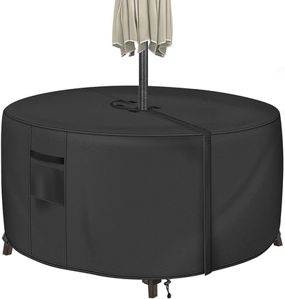 Round Patio Table Cover with Umbrella Hole - 94"DIA x 23"H (COVER SIZE，NOT TABLE SIZE) Heavy Duty Waterproof 600D Oxford Fabric Outdoor Lawn Patio Furniture Covers