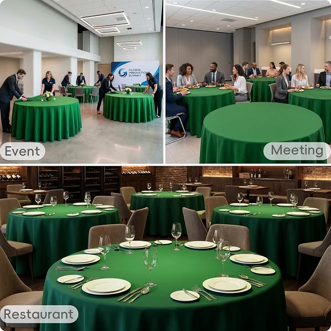 8 Pack Green Round Tablecloth 120 Inch | For 4Ft-7Ft Round Table, Wrinkle Resistant Table Cloth, Washable Polyester Fabric, For Wedding Party Banquet Buffet Camping