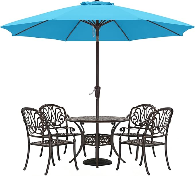 ABCCANOPY 9FT Outdoor Patio Umbrella, 8 Ribs Table Umbrella w/Crank for Easy Set Up, Suitable for Garden, Lawn, Deck & Backyard (Turquoise)