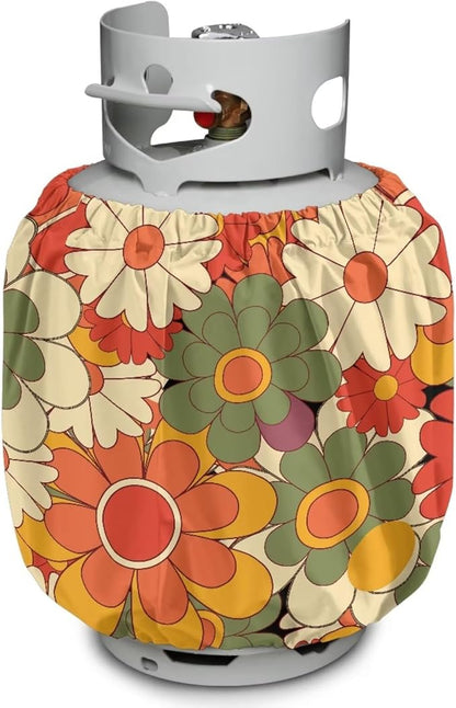 Flower Propane Tank Cover Fits Standard 20 lb Tank Cylinde Travel Trailer Propane Covers with Elastic Slip in Gas Cover Water & Wear-Resistant for Outdoor and Indoor Use