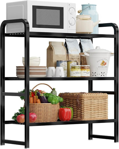 3 Tier Simple Shelf Organizer for Indoor Outdoor, Waterproof Heavy Duty Steel Shelving Unit Plant Stand for Living Room Bathroom Balcony Garden, Easy Assemble, Pitch Black