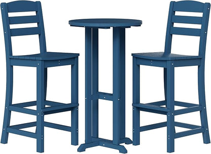 Shintenchi 3 Pieces Outdoor High Top Bar Set, 1 Patio High Top Round Table and 2 Bar Height Tall Adirondack Chair, All-Weather Outdoor Bistro Bar Set for Balcony Pool Deck, Blue