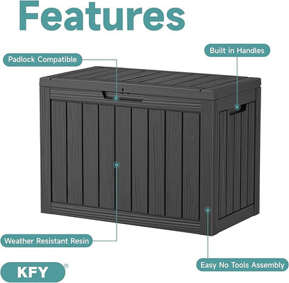 55 Gallon Outdoor Waterproof Storage Box, UV Resistant Resin Deck Box with Built-in Handle, Outdoor Storage Container for Patio Furniture, Garden Tools, Patio Cushions, Black