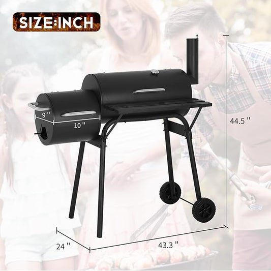 Double-Net Outdoor BBQ Grill Portable with Temperature Monitor and Bottom Pulley Design - for 6-10 People Perfect for Patio, Backyard,Camping,Black