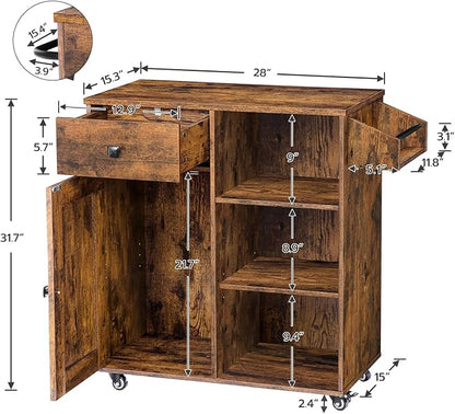 HOOBRO Kitchen Island, Storage Cabinet with Drawer, Kitchen Cart with Spice and Towel Rack, Saving Space, Easy Assembly, for Living Room, Rustic Brown BF12ZD01