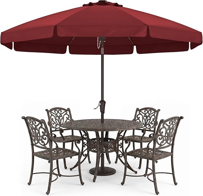 ABCCANOPY 9ft Scalloped Patio Umbrella, Outdoor Table Umbrella with Tilt and Crank, Fiberglass Ribs Deck Umbrella for Patio, Pool, Garden, Picnic (Burgundy)