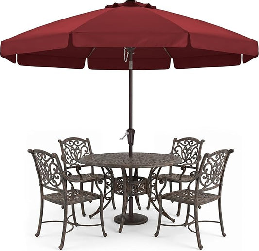 ABCCANOPY 9ft Scalloped Patio Umbrella, Outdoor Table Umbrella with Tilt and Crank, Fiberglass Ribs Deck Umbrella for Patio, Pool, Garden, Picnic (Burgundy)