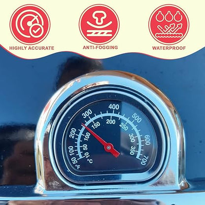 18013 BBQ Grill Lid Temperature Gauge Compatible with Broil King, Replacement Large Chrome Lid Heat Indicator for Broil King Signet/Sovereign/Baron/Regal/Imperial Series Grill Parts (1998-present)