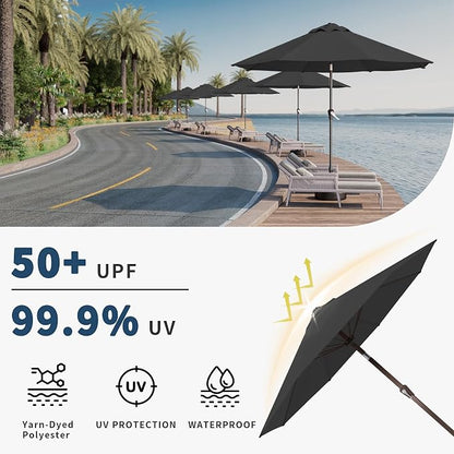 9FT Patio Umbrella Outdoor Table Umbrella w/Push Button Tilt and Crank, 8 Sturdy Ribs, UV Resistant Waterproof Market Umbrella for Pool, Deck, Backyard, Garden, Black