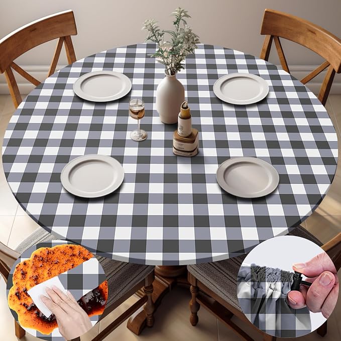 opstellen Fitted Round Tablecloth Waterproof Table Cloth Vinyl Indoor Outdoor Circle Coffee Cover for 45-54" Tables Dining Kitchen Home Gear Gifts Summer Fall Patio Picnic Camping Vacation Supplies