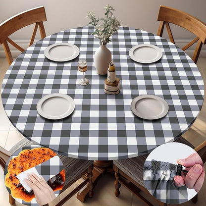 opstellen Fitted Round Tablecloth Waterproof Table Cloth Vinyl Indoor Outdoor Circle Coffee Cover for 45-54" Tables Dining Kitchen Home Gear Gifts Summer Fall Patio Picnic Camping Vacation Supplies