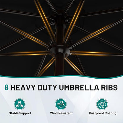 AreShark 9FT Valance Patio Umbrella, Outdoor Table Umbrella with Tilt and Crank, Outdoor Market Umbrellas W/ 8 Sturdy Ribs UV Protection for Garden, Deck, Backyard and Pool, Black