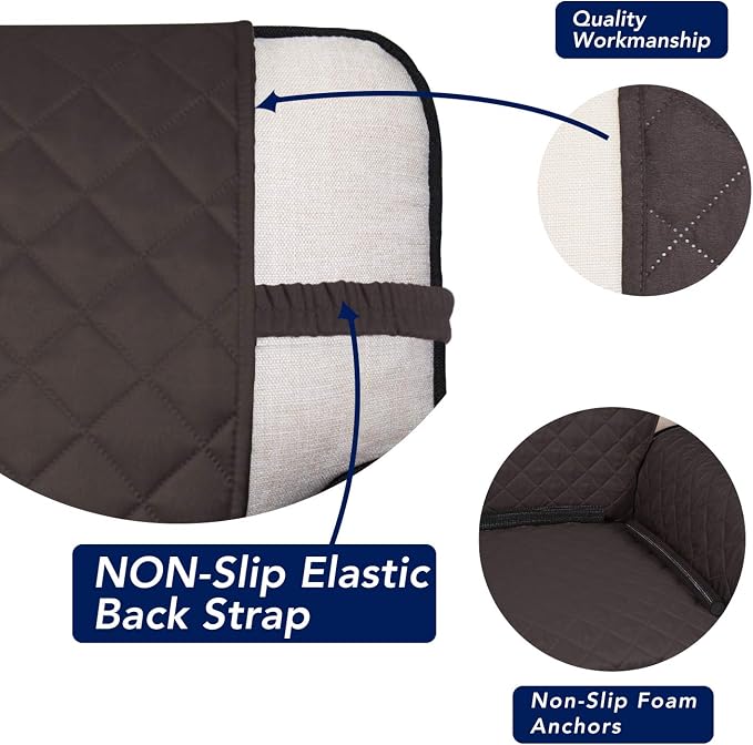 PureFit Reversible Quilted Sofa Cover, Water Resistant Medium Slipcover Furniture Protector, Washable Couch Cover with Non Slip Foam and Elastic Straps for Kids, Pets (Loveseat, Chocolate/Chocolate) | Chocolate/Chocolate, Water Resistant Couch Protecto...