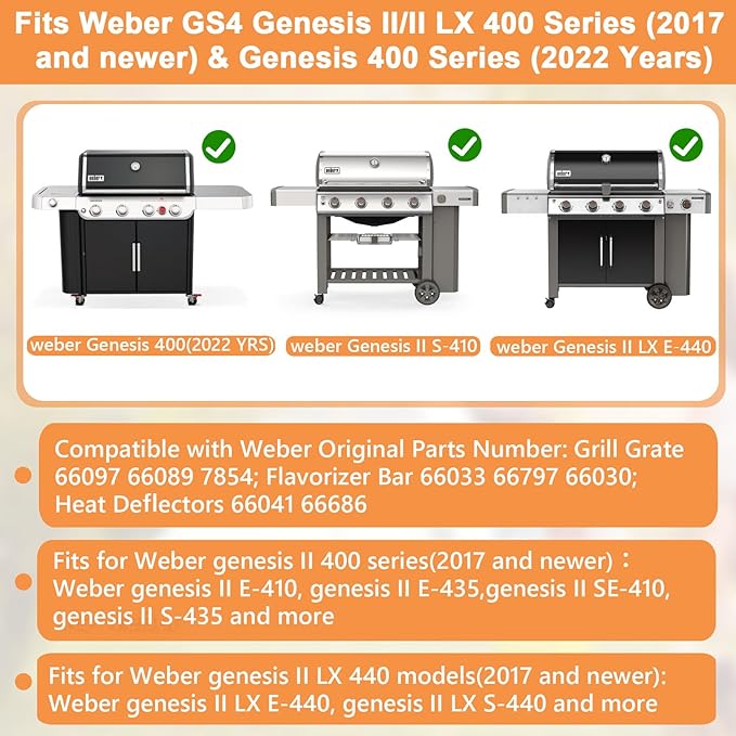 Genesis 2 Grill Parts for Weber Genesis 4 Burner GS4 Genesis II/II LX 400 SER, Genesis 400 (2022 YRS) Grill Accessories for Weber Grill Grates 66089 66097, Flavorizer Bars 66033, Heat Deflector 66686