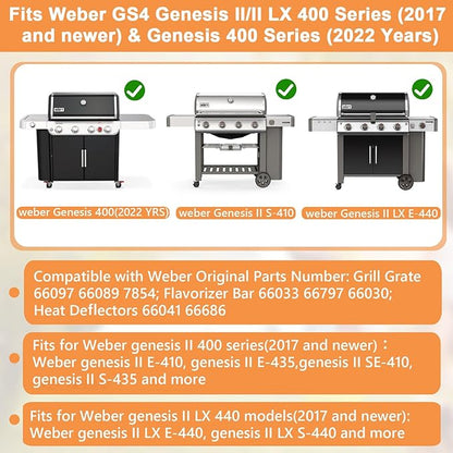 Genesis 2 Grill Parts for Weber Genesis 4 Burner GS4 Genesis II/II LX 400 SER, Genesis 400 (2022 YRS) Grill Accessories for Weber Grill Grates 66089 66097, Flavorizer Bars 66033, Heat Deflector 66686