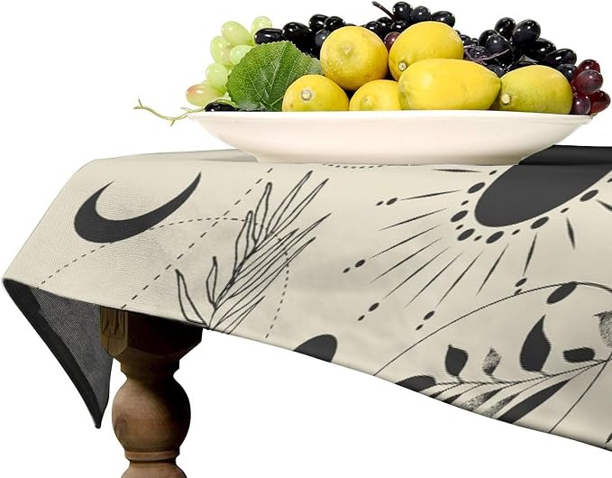 Sun Moon Tablecloth Vintage Boho Mystical Celestial Star Galaxy Space Table Cloth Water Resistant Wipeable Table Cover for Picnic Party Holiday Kitchen Dinner 60"x90"