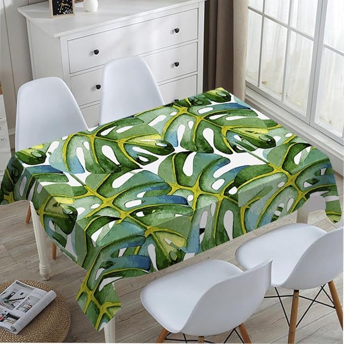 TKS MITLAN Large Green Leaf Tablecloth 60x84 Inch Rectangular Tropical Palm Tree Summer Art Bright Oil Painting Oblong Table Cloth Kitchen Table Decorations for Home Dinner Party