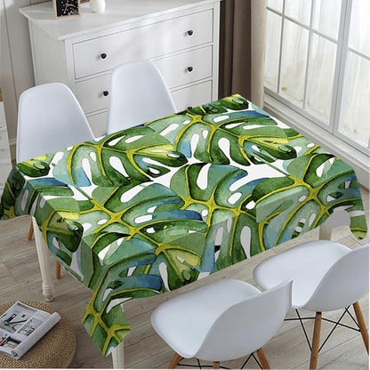 TKS MITLAN Large Green Leaf Tablecloth 60x84 Inch Rectangular Tropical Palm Tree Summer Art Bright Oil Painting Oblong Table Cloth Kitchen Table Decorations for Home Dinner Party