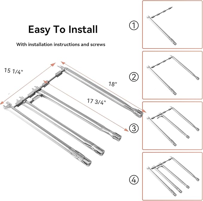 Spirit II E-310 Parts 7636 Flavorizer Bars & 69787 Burner Tubes for Weber Spirit & Spirit 2 GS4 300 Series E310 E320 E330 S310 S320 S330 with Front Control, 15.3" Heat Plates & 18" Grill Burners