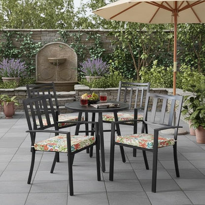 Outdoor 18 inch Square Patio Dining Chair Pads – Comfortable Fiber-Filled Seat Cushions with Ties, Reversible Polyester Fabric - Breeze Floral, Set of 4