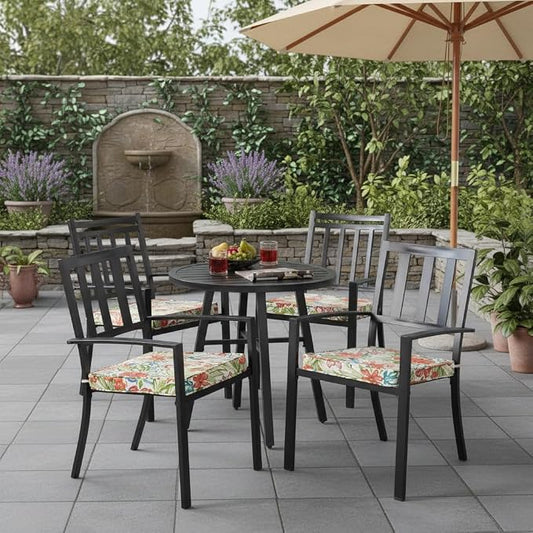 Outdoor 18 inch Square Patio Dining Chair Pads – Comfortable Fiber-Filled Seat Cushions with Ties, Reversible Polyester Fabric - Breeze Floral, Set of 4