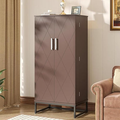kepptory Brown Pantry Cabinet with Golden Metal Base, 51" Freestanding Kitchen Storage Cabinet, Adjustable Shelves Food Pantry Organization for Kitchen, Living Room, Hallway, Tall Pantry Cabinet