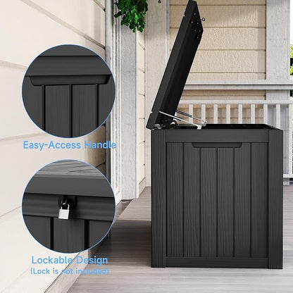 Pepe Tee Waterproof Resin Deck Box, Outdoor Storage Bin for Patio Furniture Cushions, All-Weather Garden Organizer & Seating Bench, Black